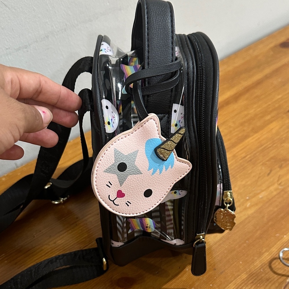 Betsey Johnson Cat Unicorn Pink Striped Backpack - Picture 3 of 7